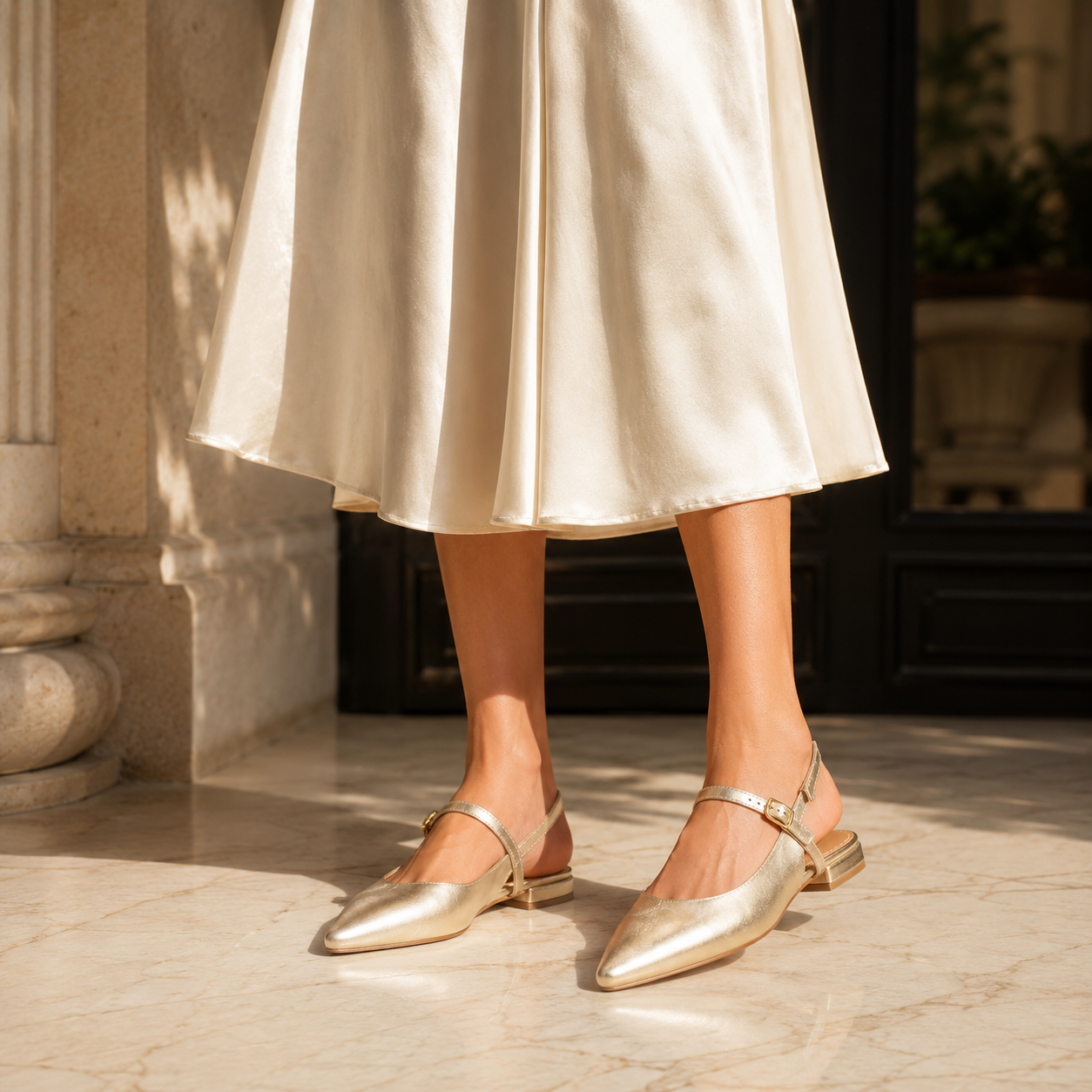 AVIRA Premium Leather Sling Back Flat Mid Heel Ballerinas - The Heels India
