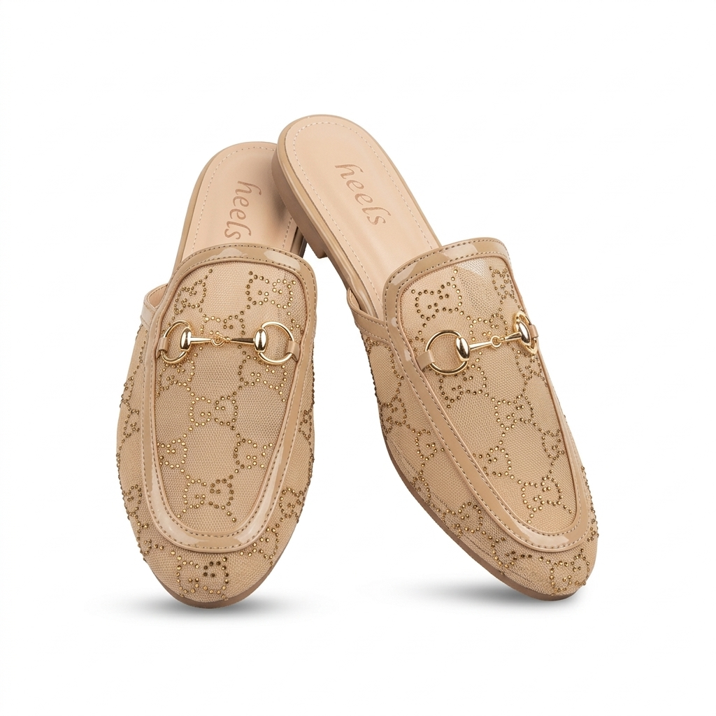 Leto Cushioned Back Open Bling Mesh Mules - The Heels India