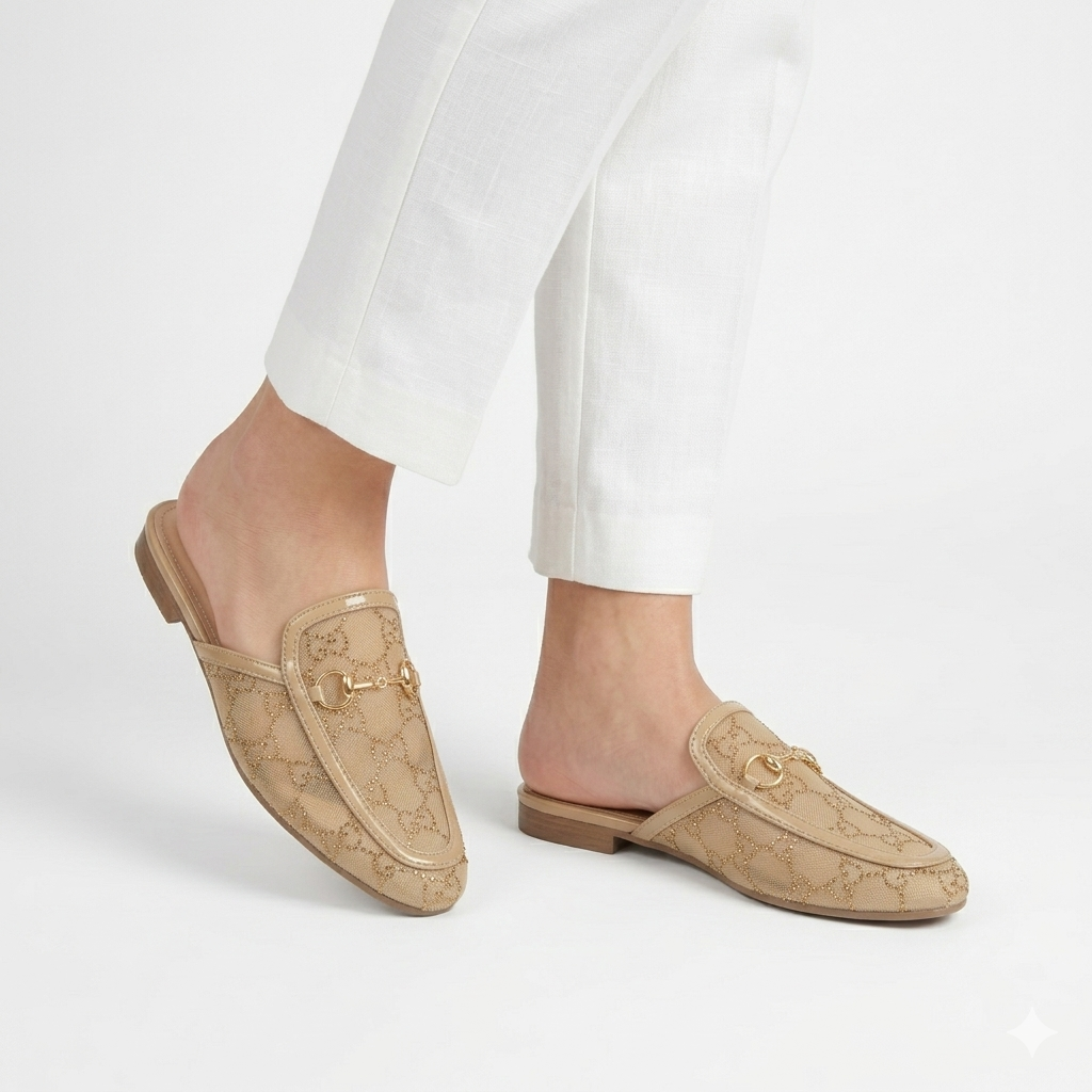 Leto Cushioned Back Open Bling Mesh Mules - The Heels India