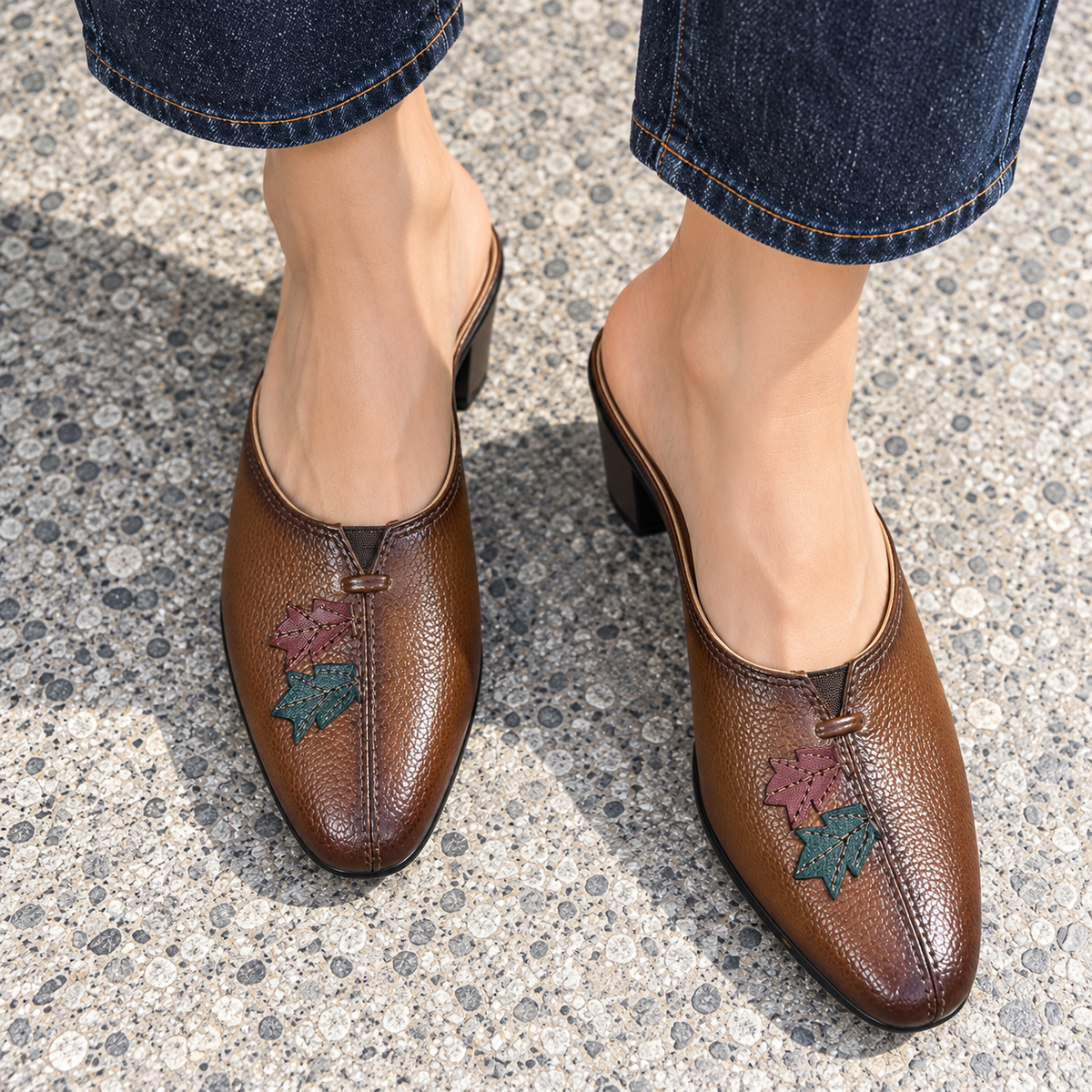 Autumn 2.0 Leather Back Open Block Heel Mules