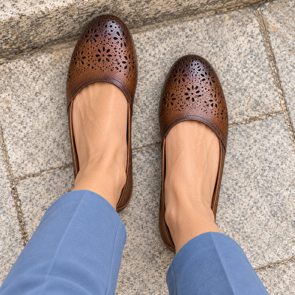 Ellis Leather Perforated Flat Ballerinas