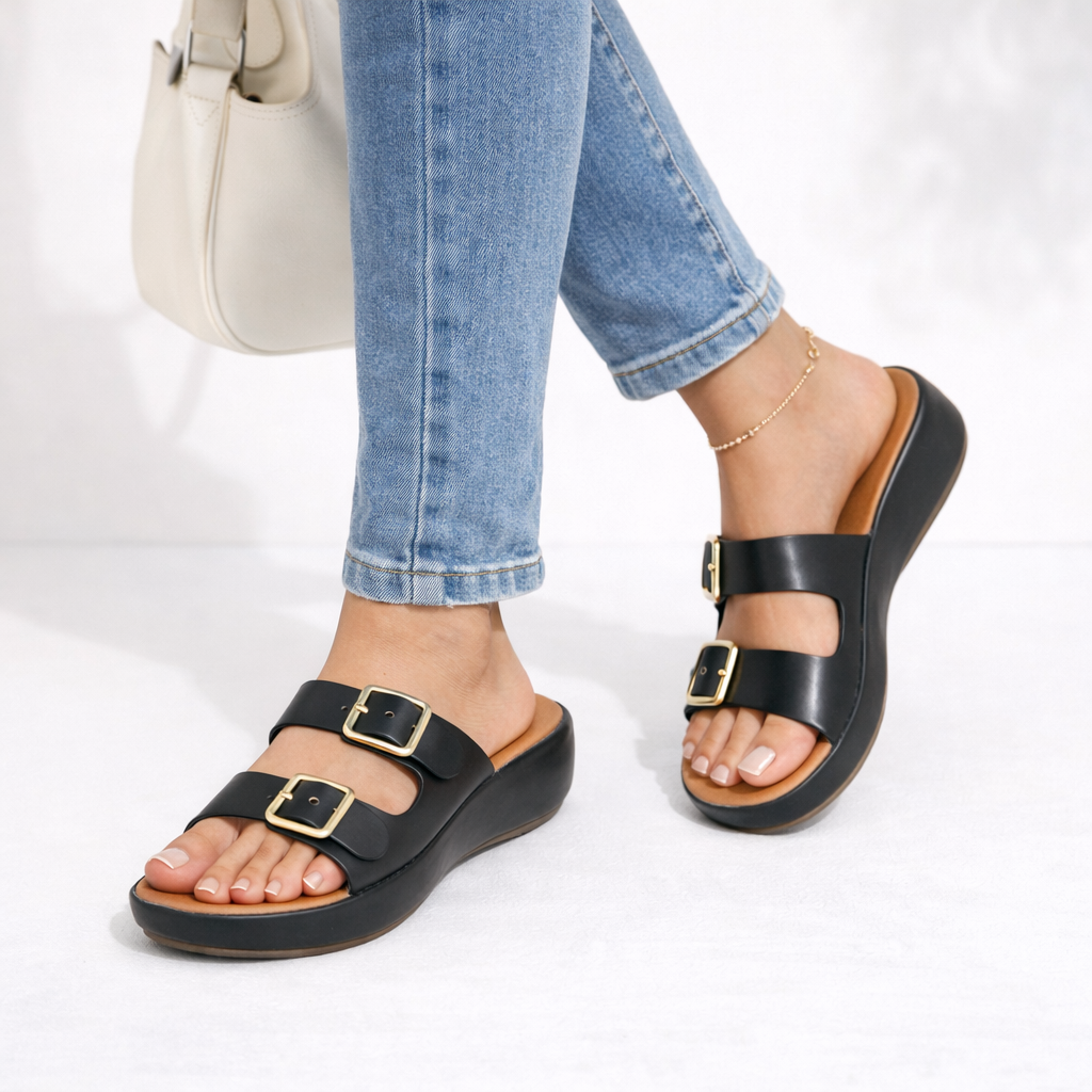 Zoe Double Strap Cushioned Sliders - The Heels India
