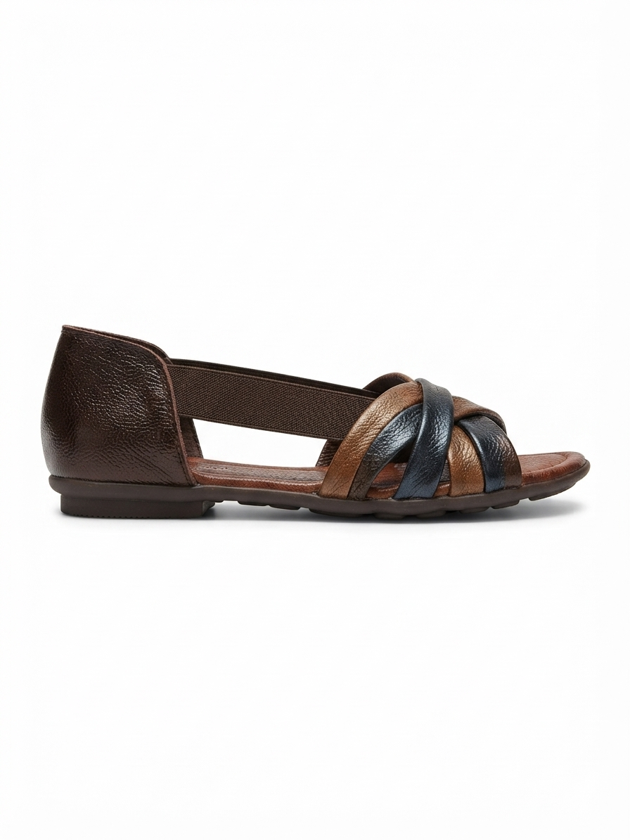 Georgia Rainbow Leather Crisscross Sandals in Brown - The Heels India