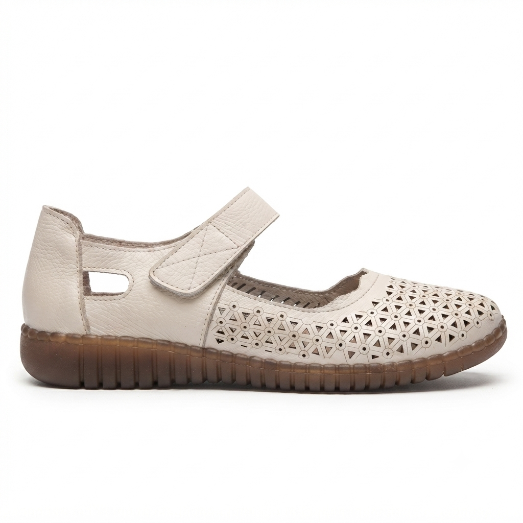 Melissa Leather Velcro Strap Perforated Cushioned Loafers