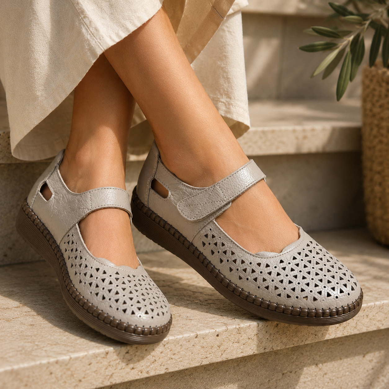 Melissa Leather Velcro Strap Perforated Cushioned Loafers