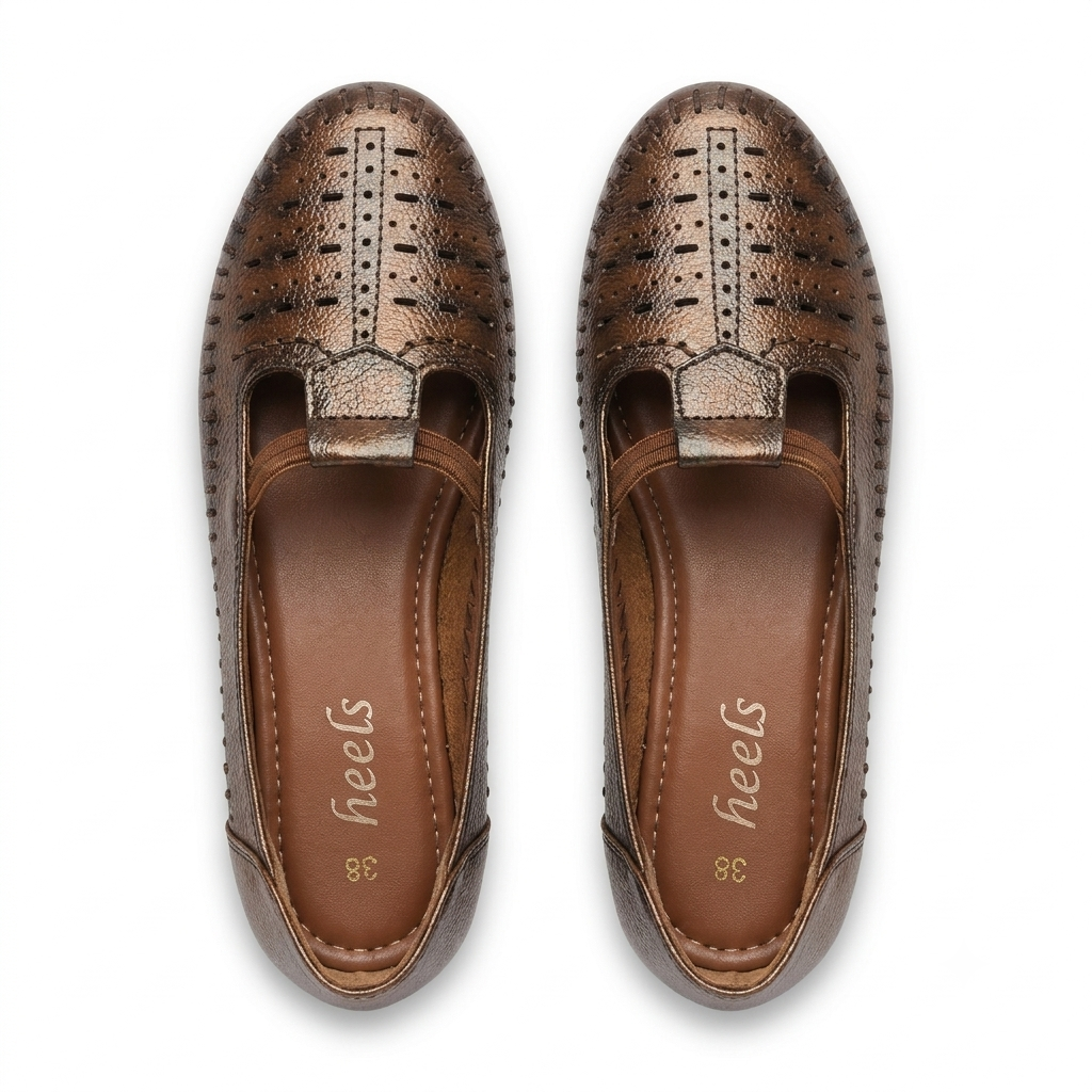 Nida Leather Elastic Perforated Loafers in Rust - The Heels India