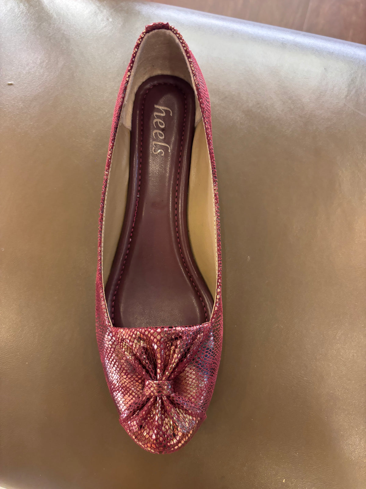 Jessie Vegan Shimmer Wedge Ballerinas in Cherry - The Heels India