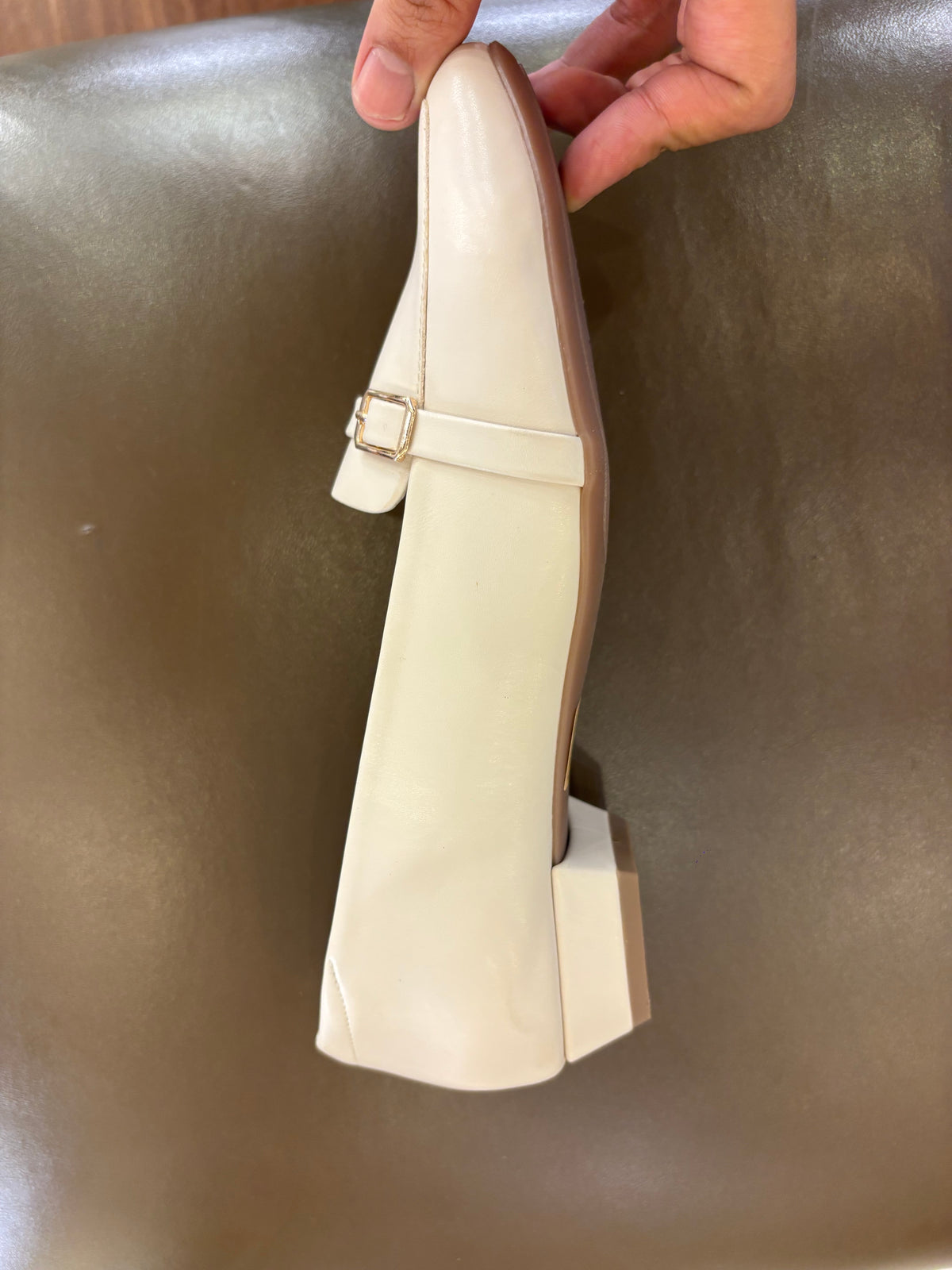 Paris Buckled Mid Heel Formal Loafers in Off White - The Heels India