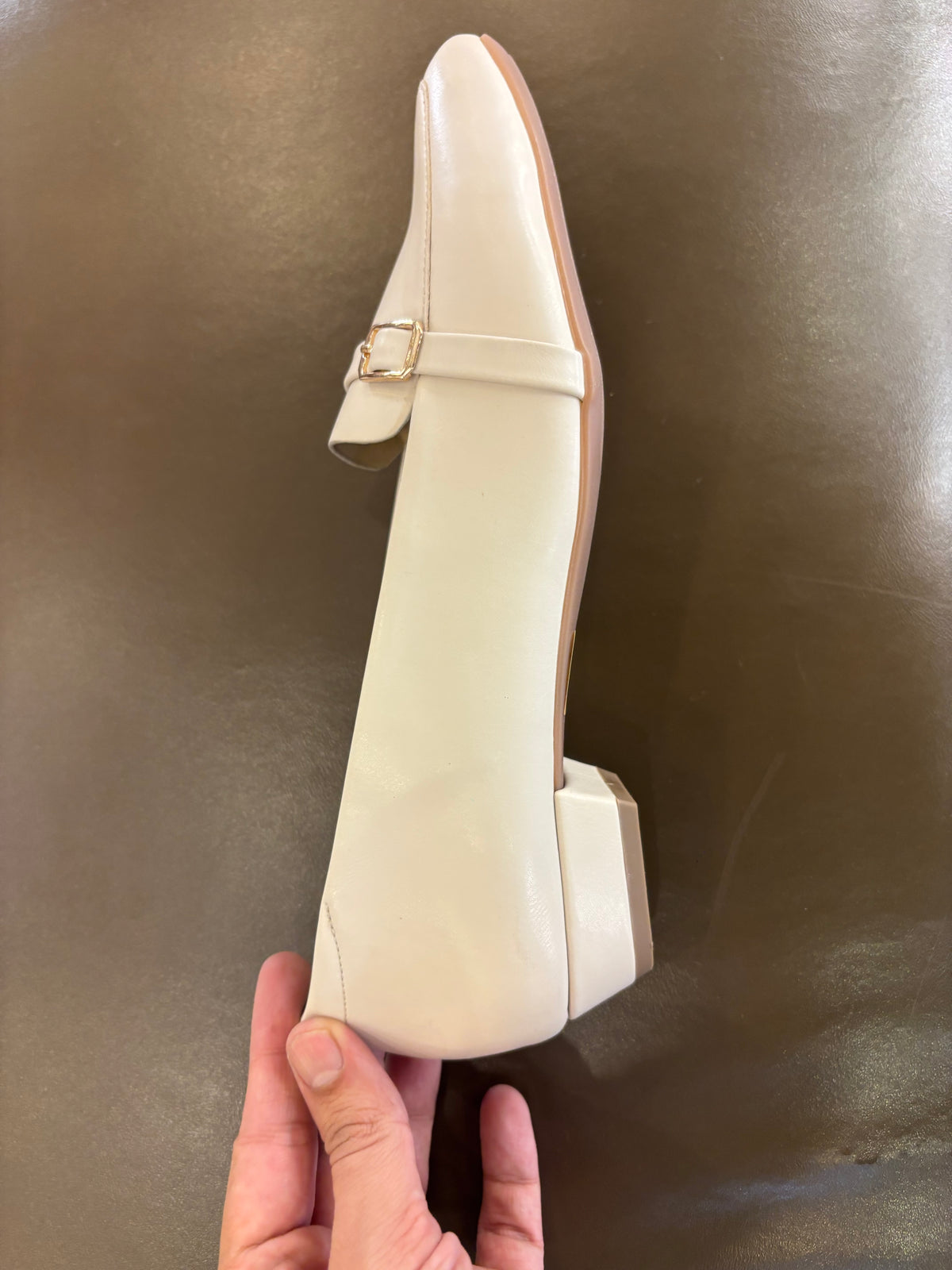 Paris Buckled Mid Heel Formal Loafers in Off White - The Heels India