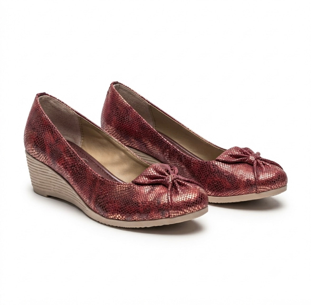 Jessie Vegan Shimmer Wedge Ballerinas in Cherry - The Heels India