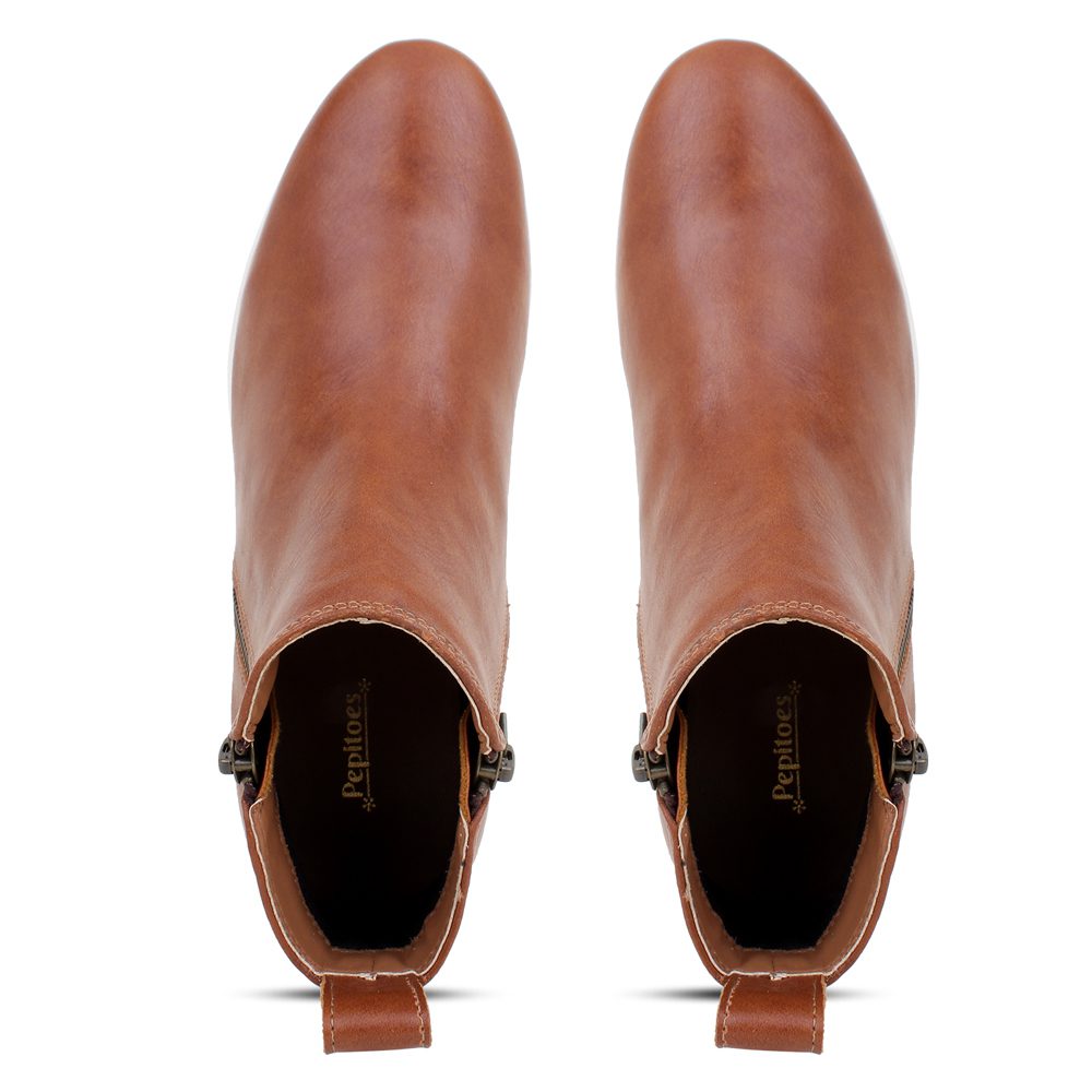 Liza Vegan Wedge Heel Ankle Boots in Tan - The Heels India