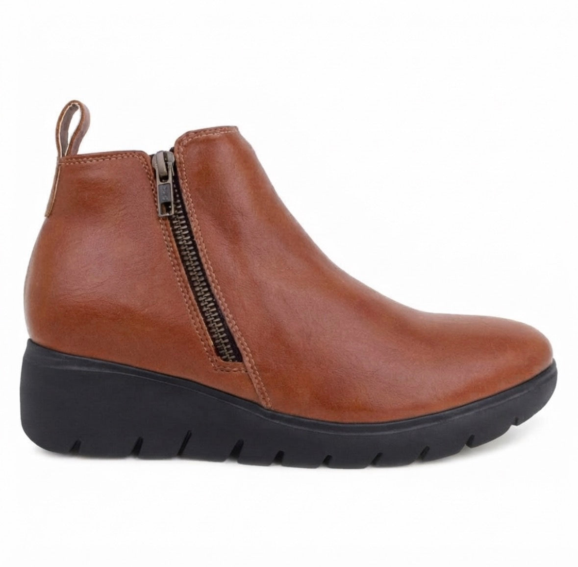 Liza Vegan Wedge Heel Ankle Boots in Tan - The Heels India