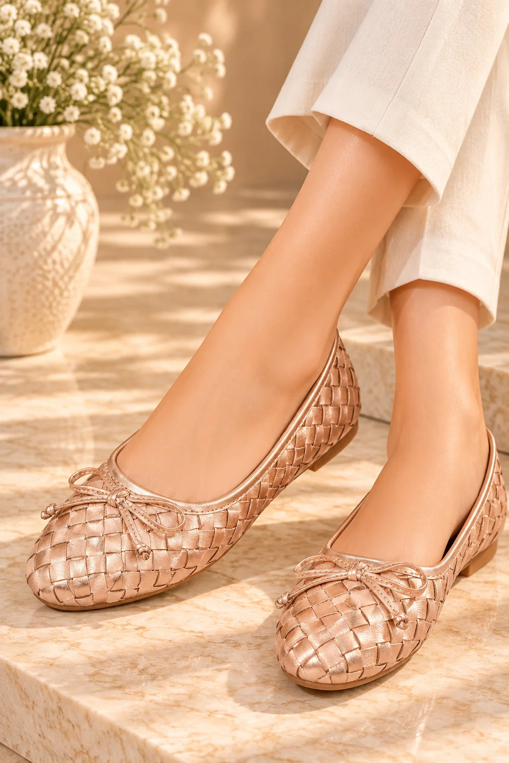 CELINE Premium Leather Weaving Ballerinas