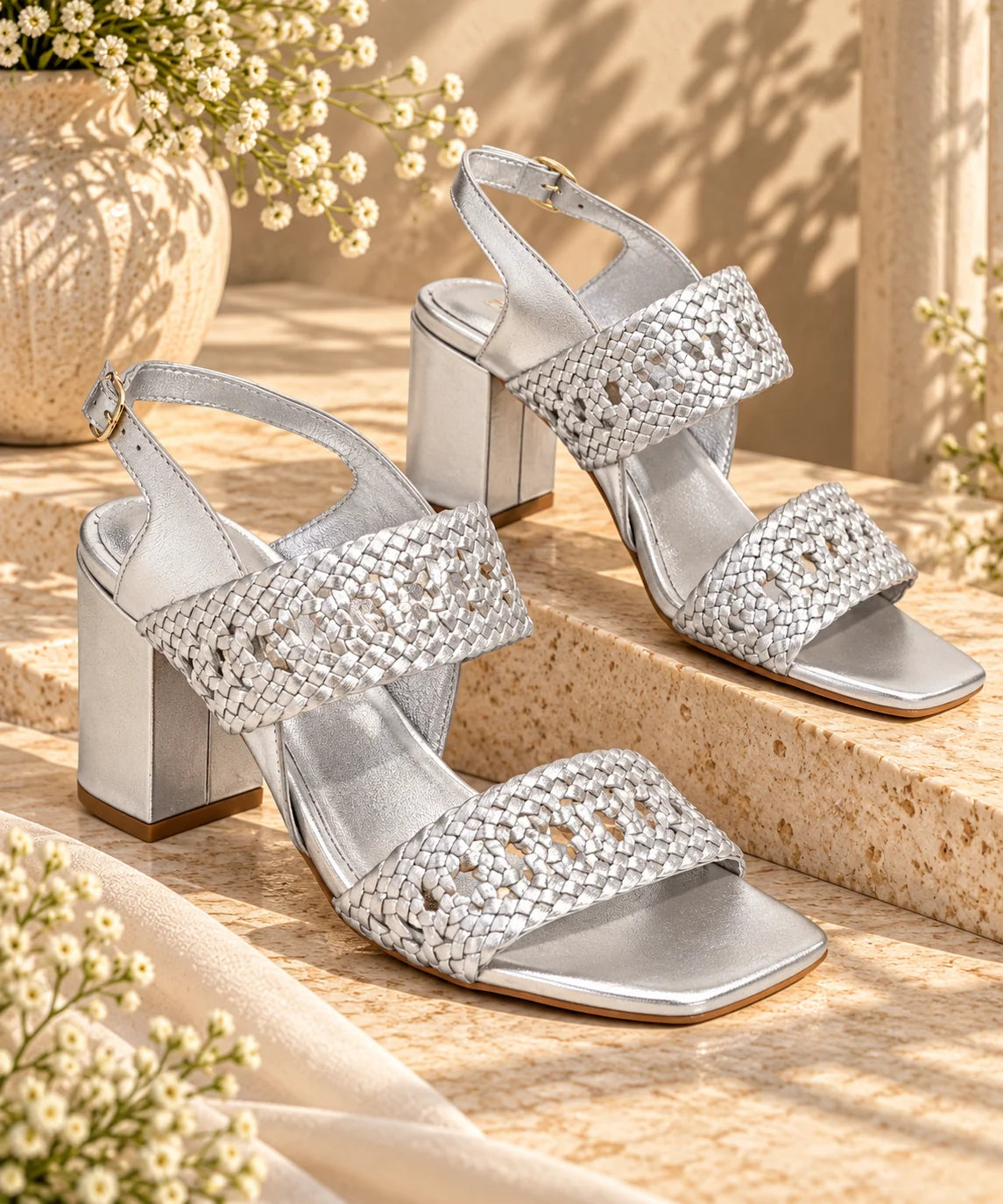NOOR Premium Leather Hand Woven Block Heels