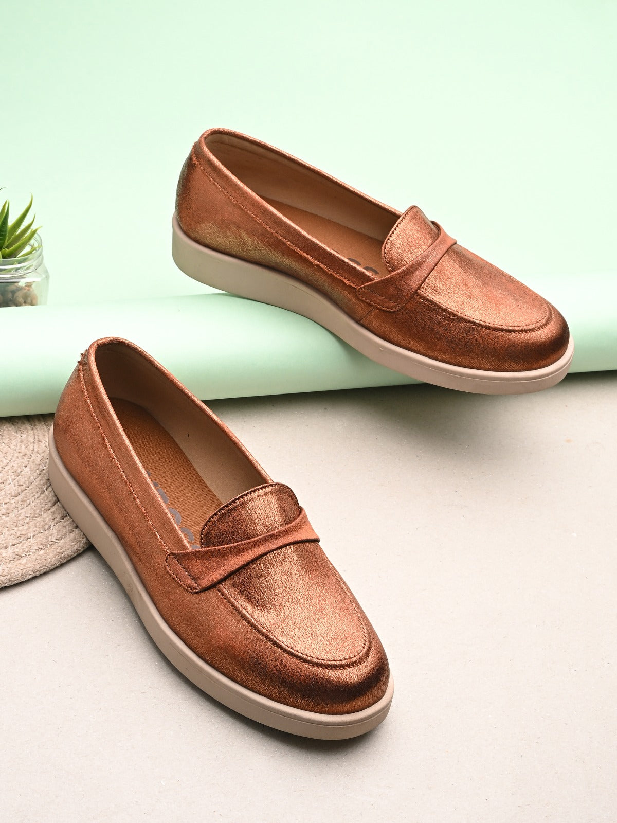 Darcy Shimmer Leather Slip On Loafers - The Heels India