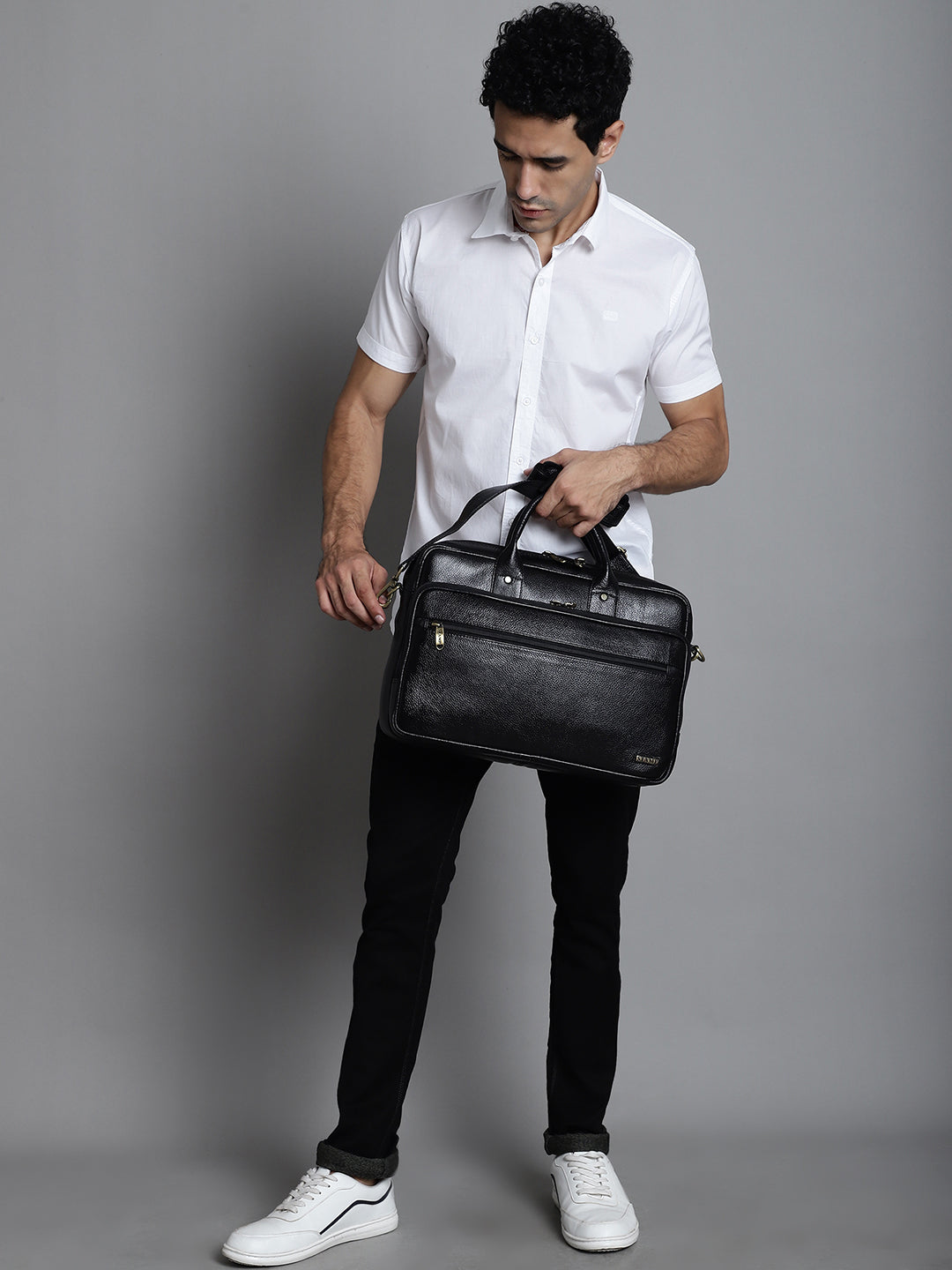 Black Leather Laptop / Office Bags ZP12110 - The Heels India