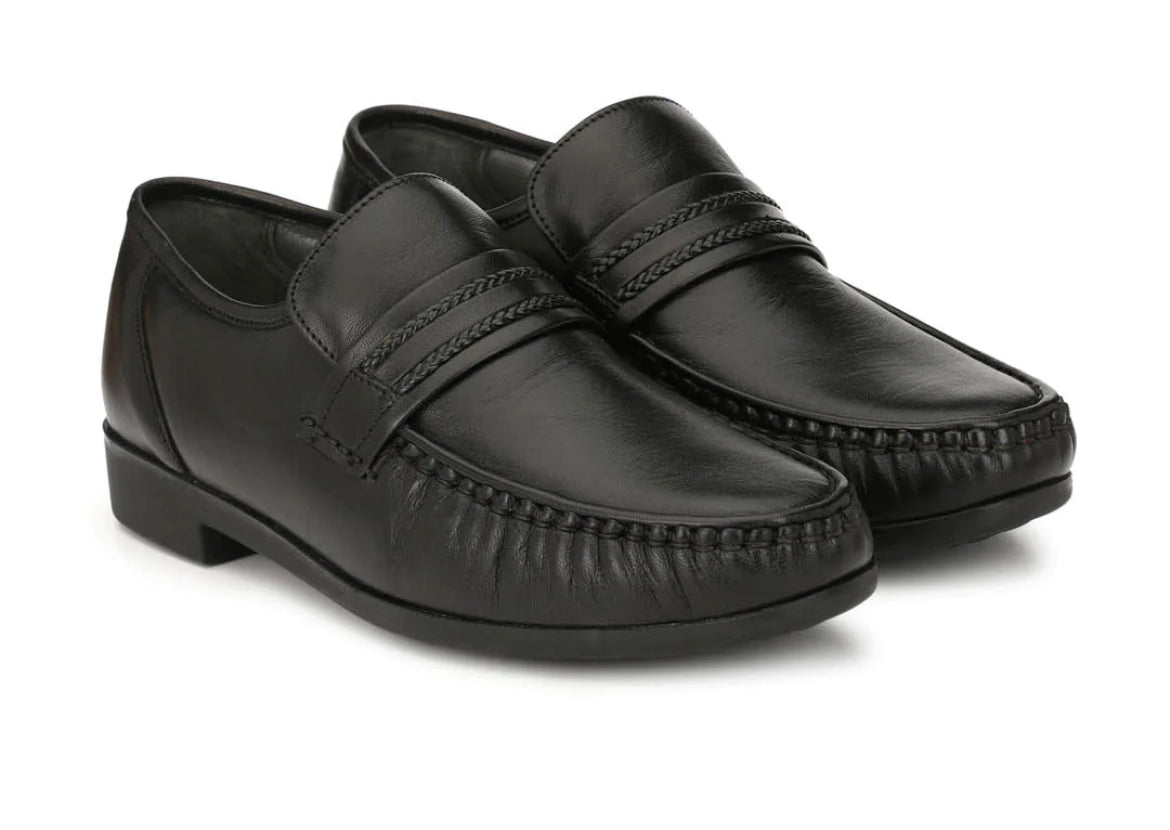 Angelo Black Leather Formal Cushion Loafers - The Heels India
