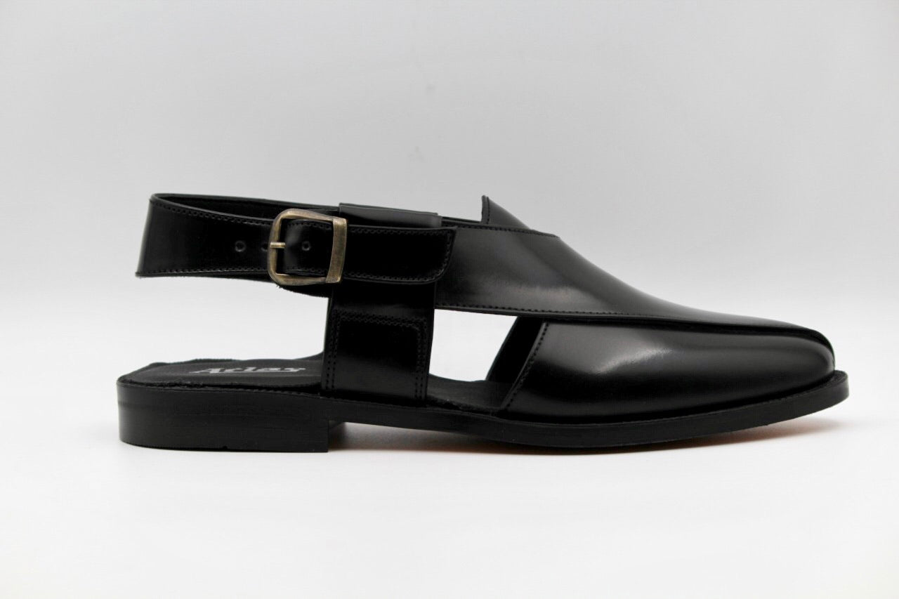 Sabine Black Leather Sole Peshawari Sandals - The Heels India