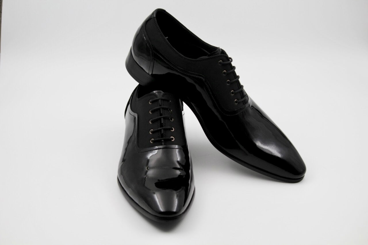 Harlow Black Leather Patent Derby - The Heels India