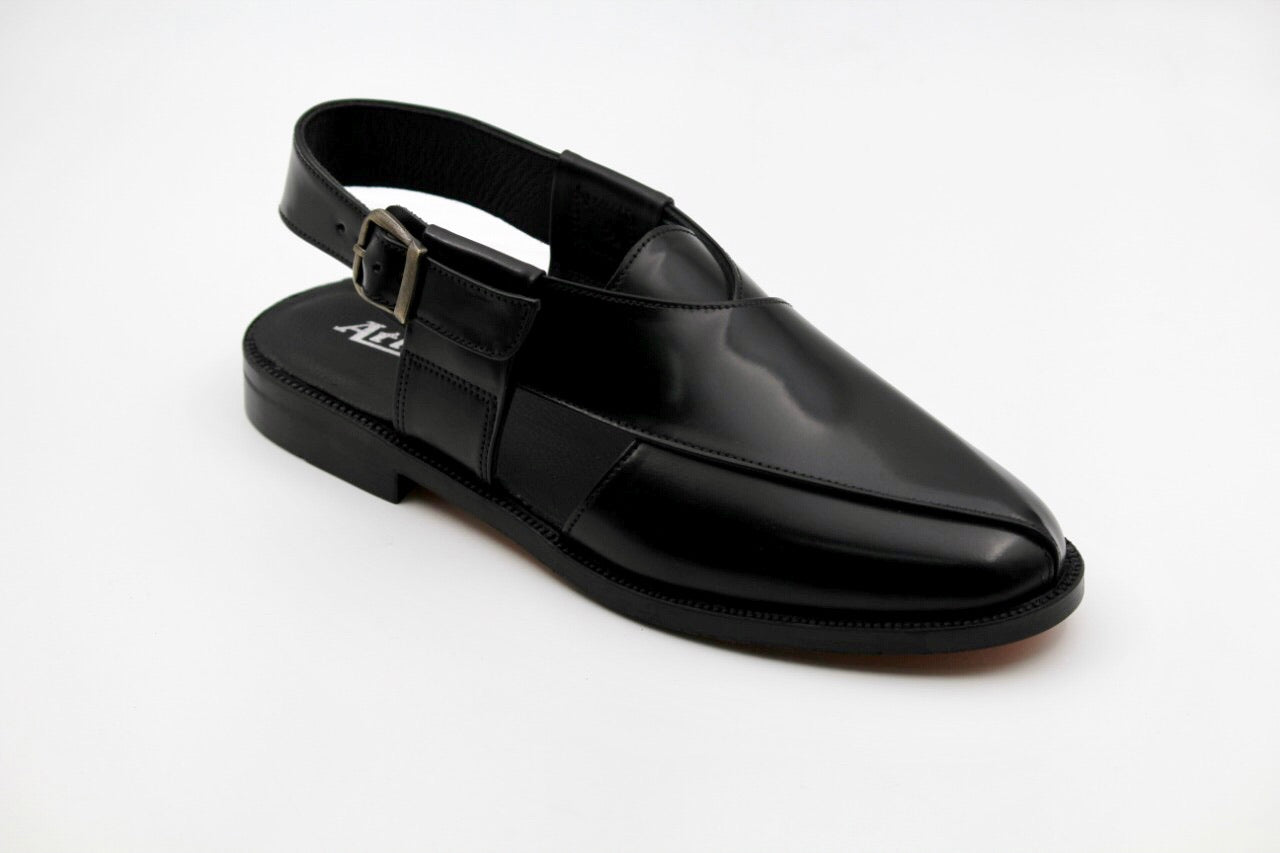 Sabine Black Leather Sole Peshawari Sandals - The Heels India