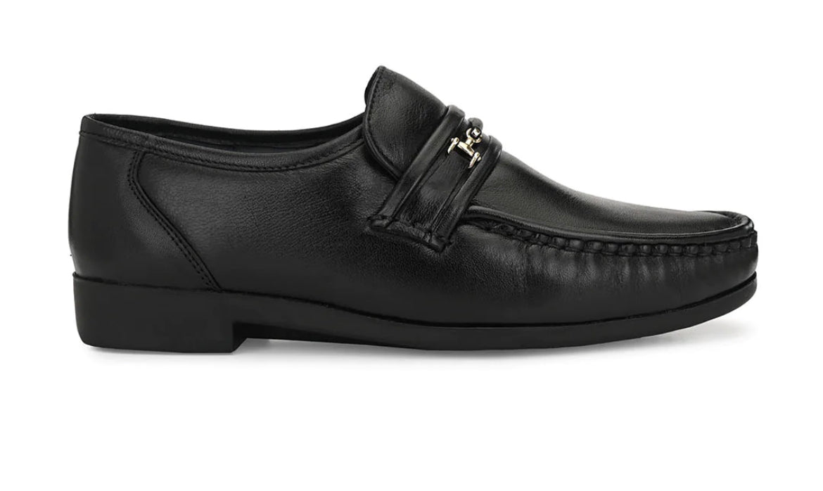 Felix Black Leather Buckle Cushion Loafers - The Heels India