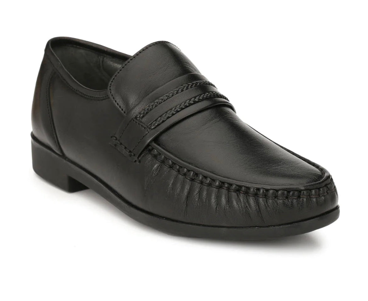 Angelo Black Leather Formal Cushion Loafers - The Heels India
