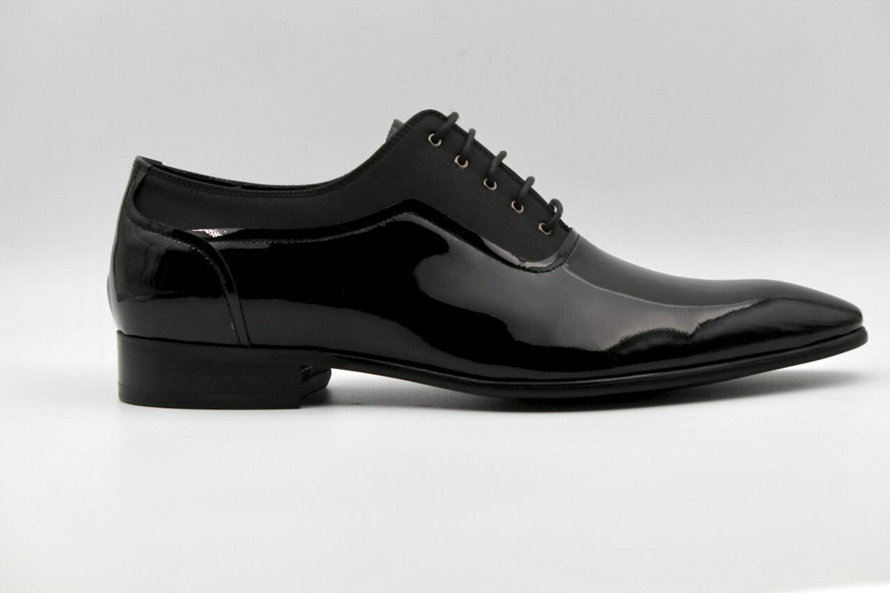 Harlow Black Leather Patent Derby - The Heels India