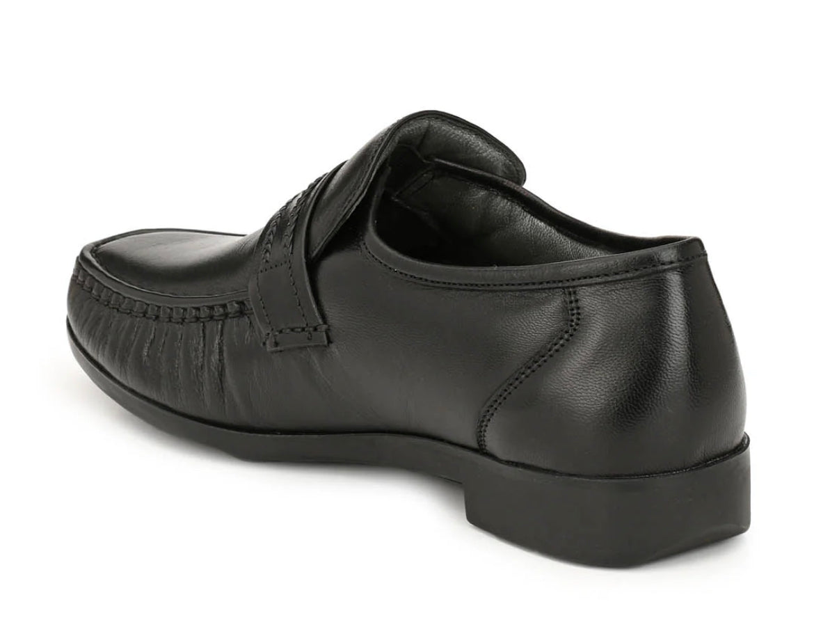 Angelo Black Leather Formal Cushion Loafers - The Heels India