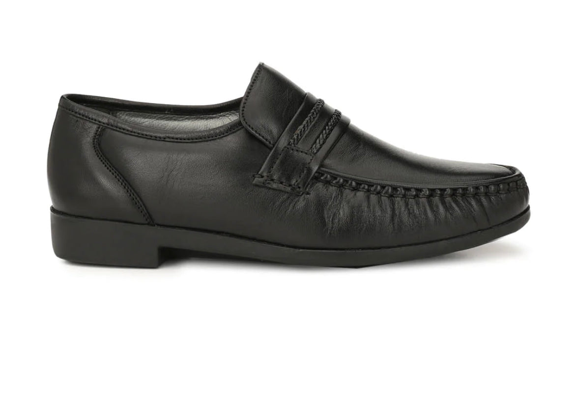 Angelo Black Leather Formal Cushion Loafers - The Heels India
