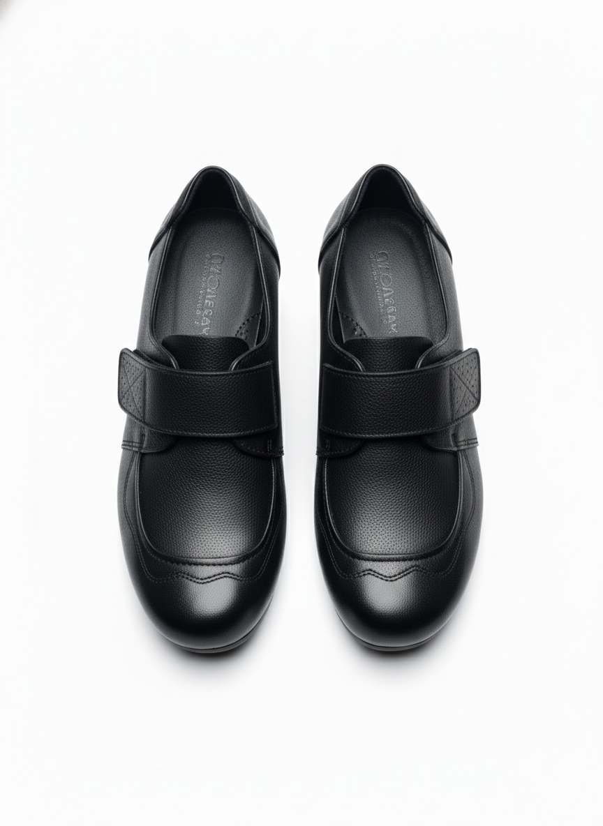 Sasha Premium Leather Velcro Strap Mid Heel Loafers