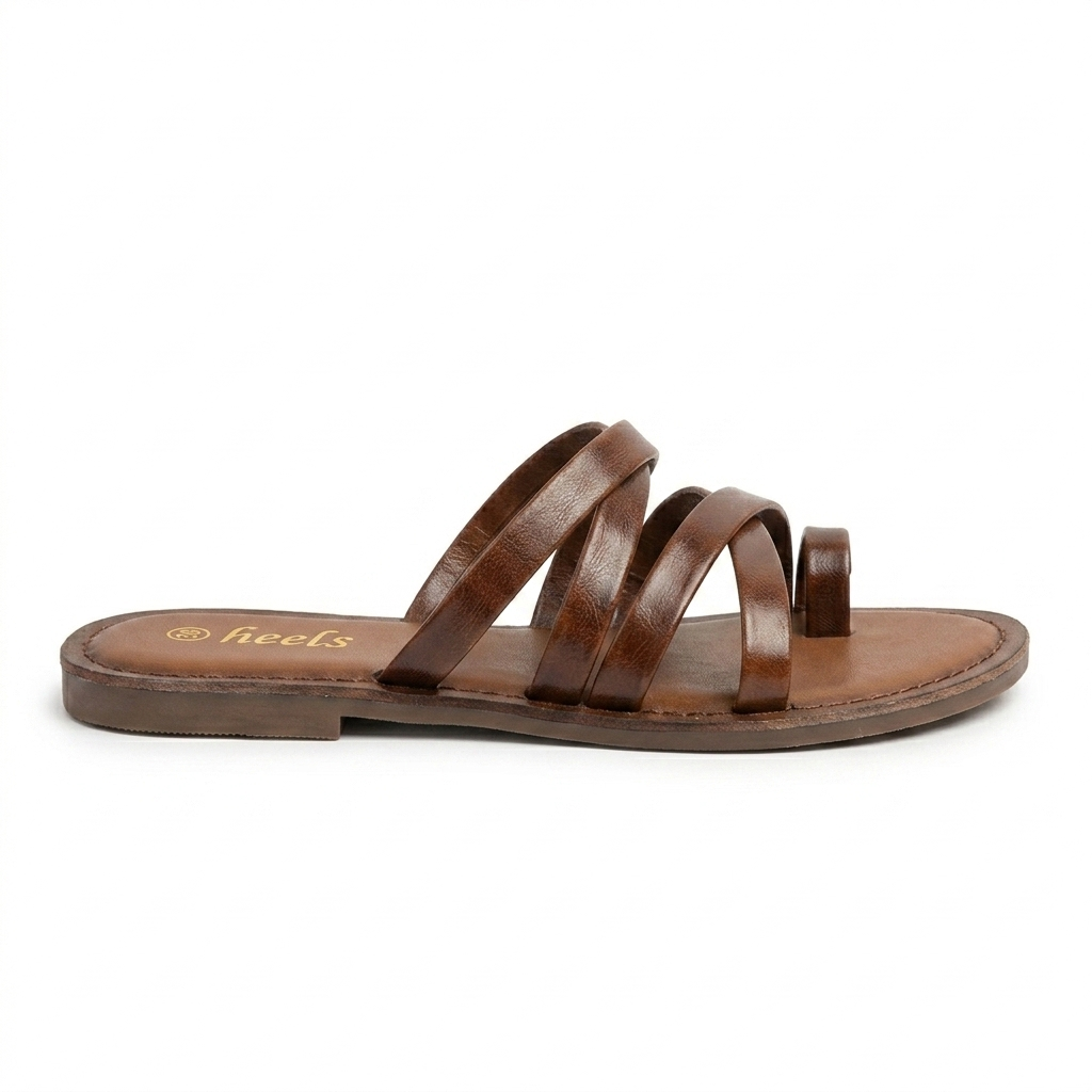 Delilah Leather Thumb Strap Flat Sliders