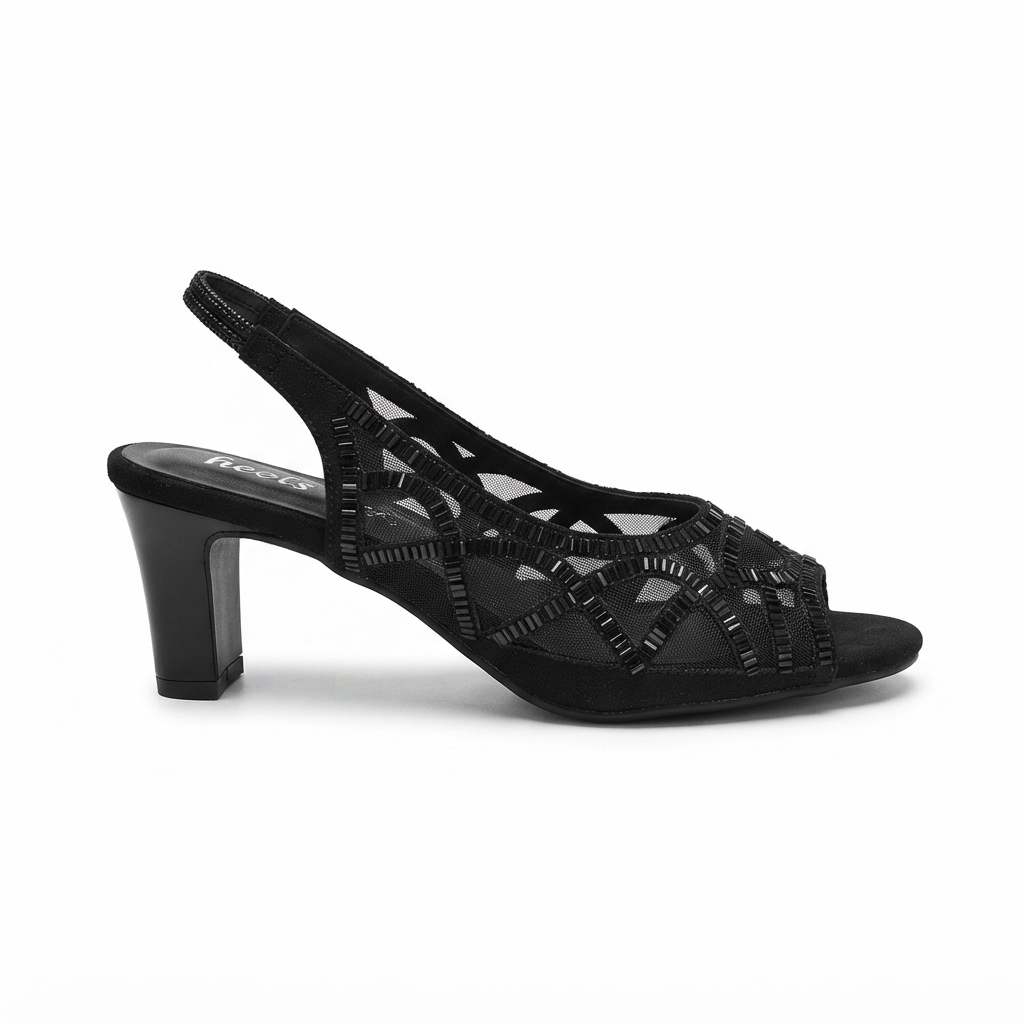 Tamara Fancy Bling Peep Toe Block Heel Sandals in Black for women | The Heels