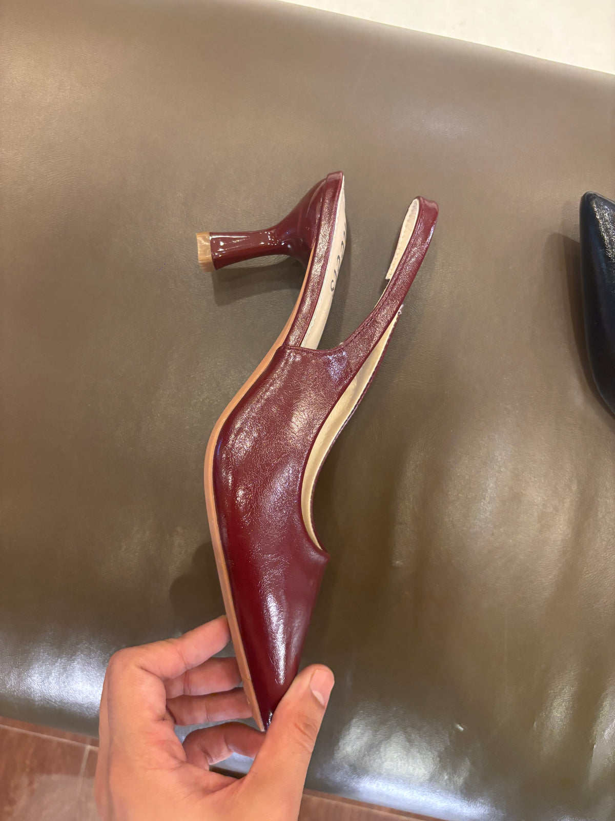 Zara Classic Sling Back Kitten Heel Pumps in Maroon - The Heels India