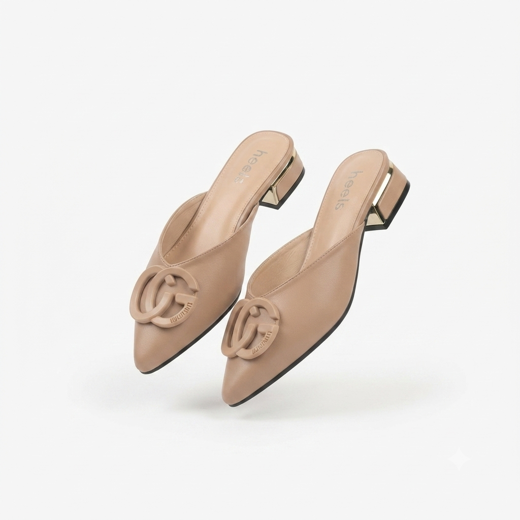 Lydia Mid Heel Cushioned Back Open Pointed Mules
