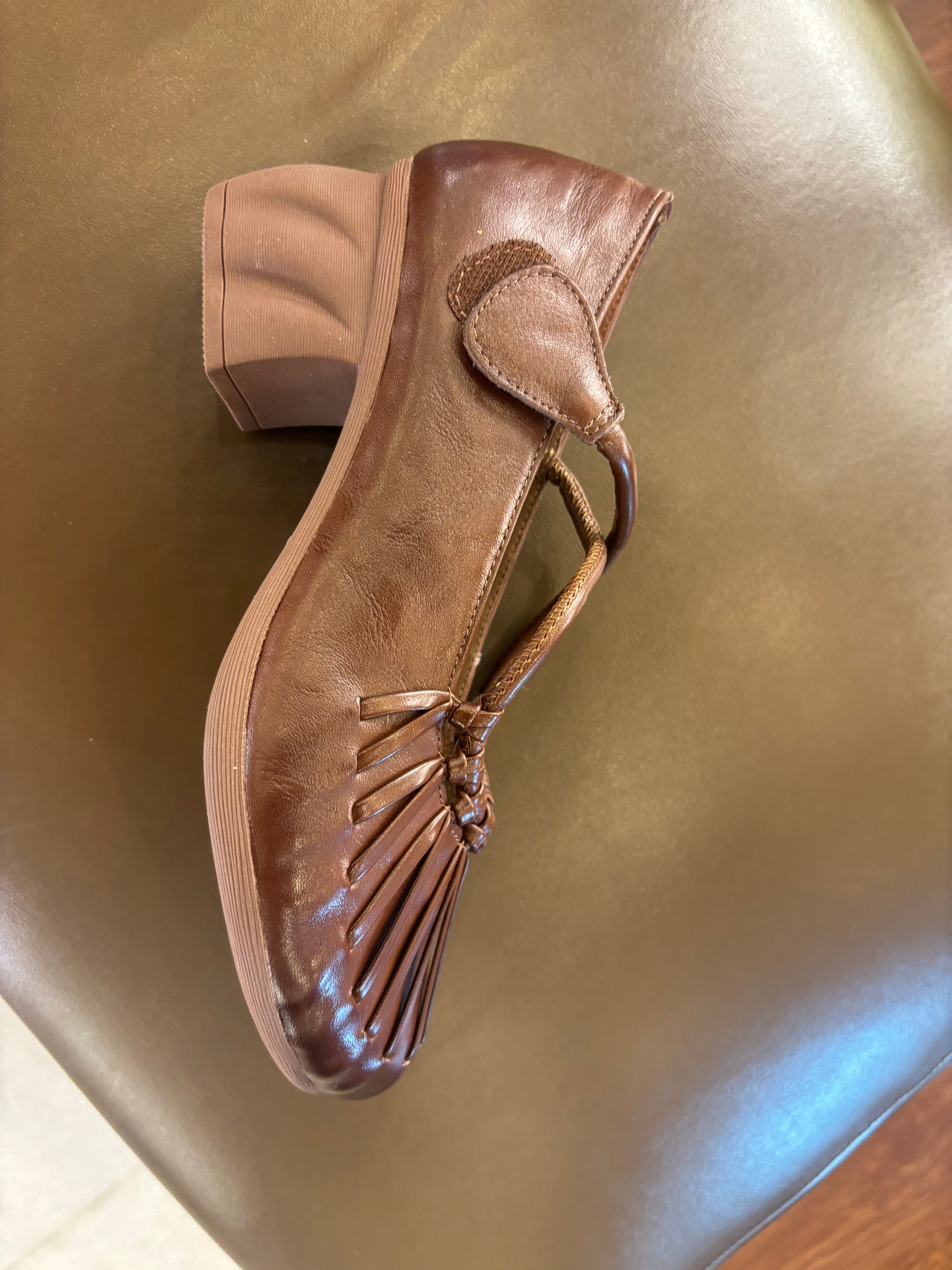 Rihanna Premium Leather Velcro Strap Block Heels