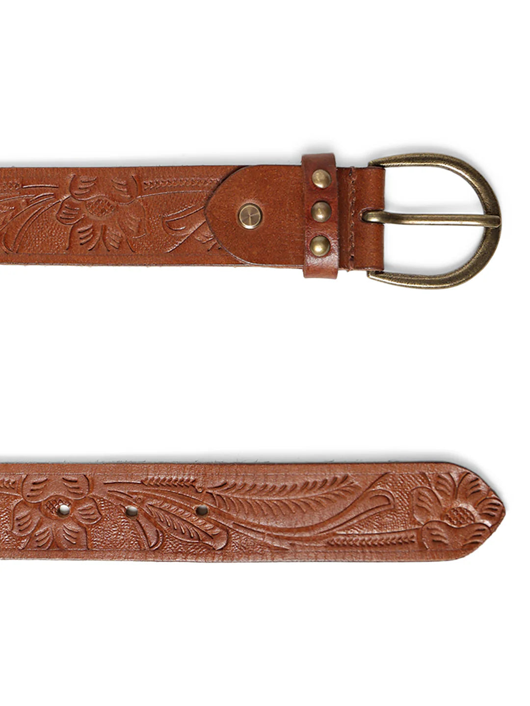Cognac Hand-tooled Design Leather Belt
