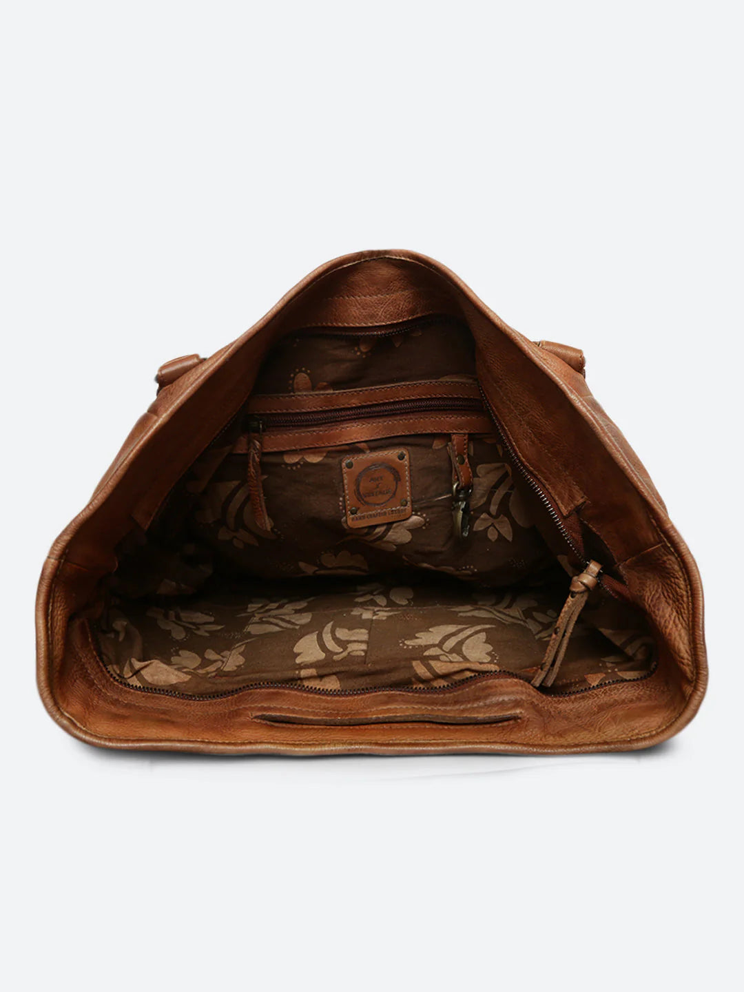Genuine Cognac Leather Tote Bag with Patch Work