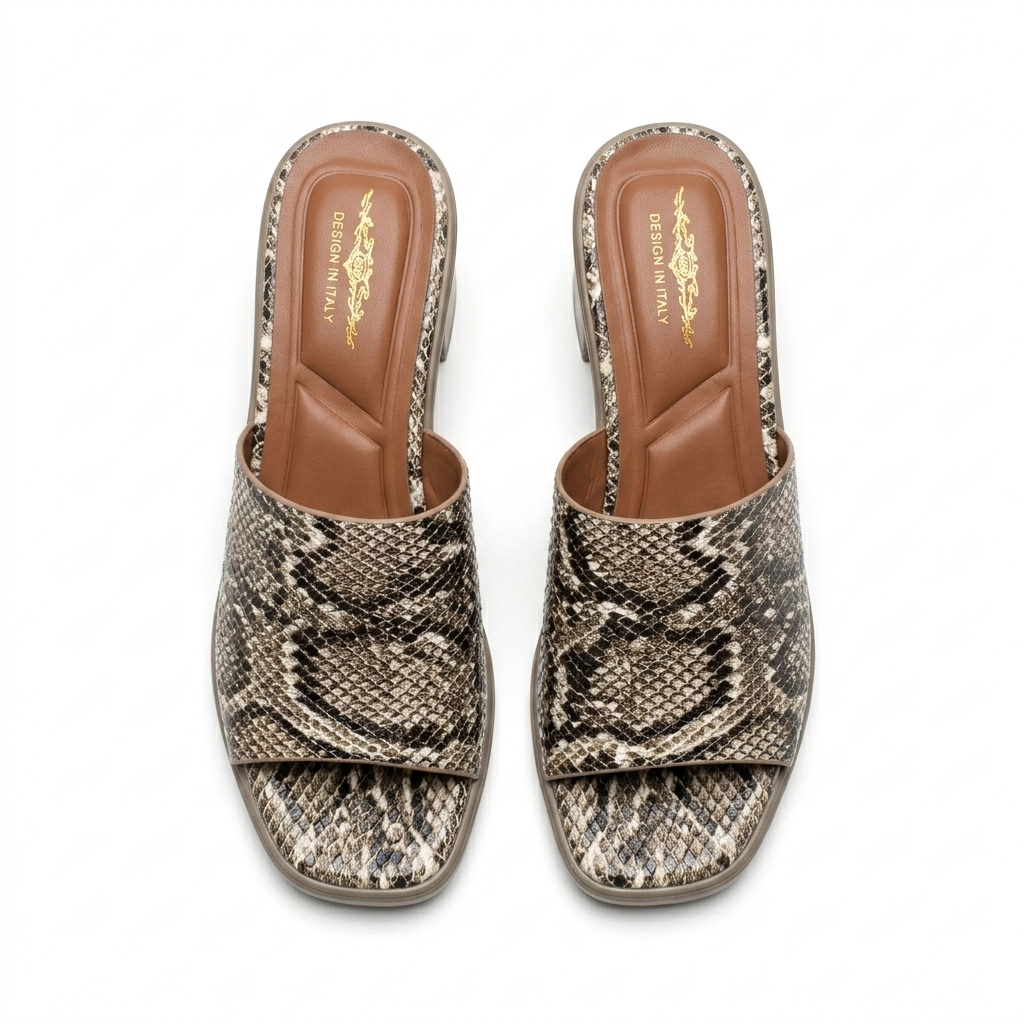 Alba Platform Snake Print Peep Toe Block Heels