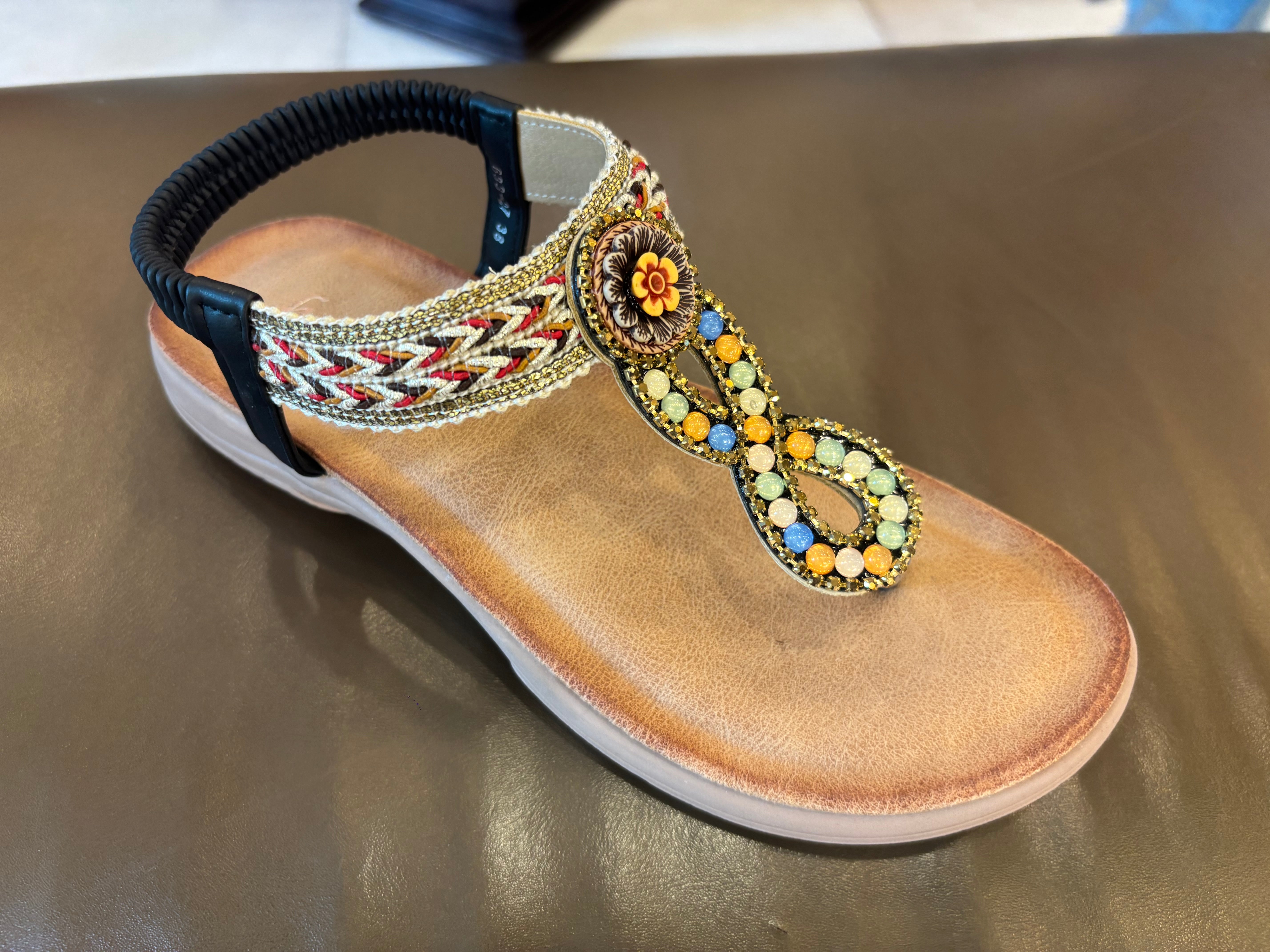 Rosaira Cushioned Embellished Back Elastic Sandals - The Heels India