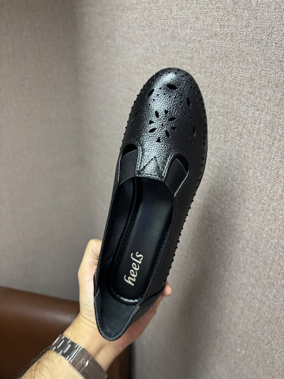 Ines Perforated Leather Wedge Ballerinas