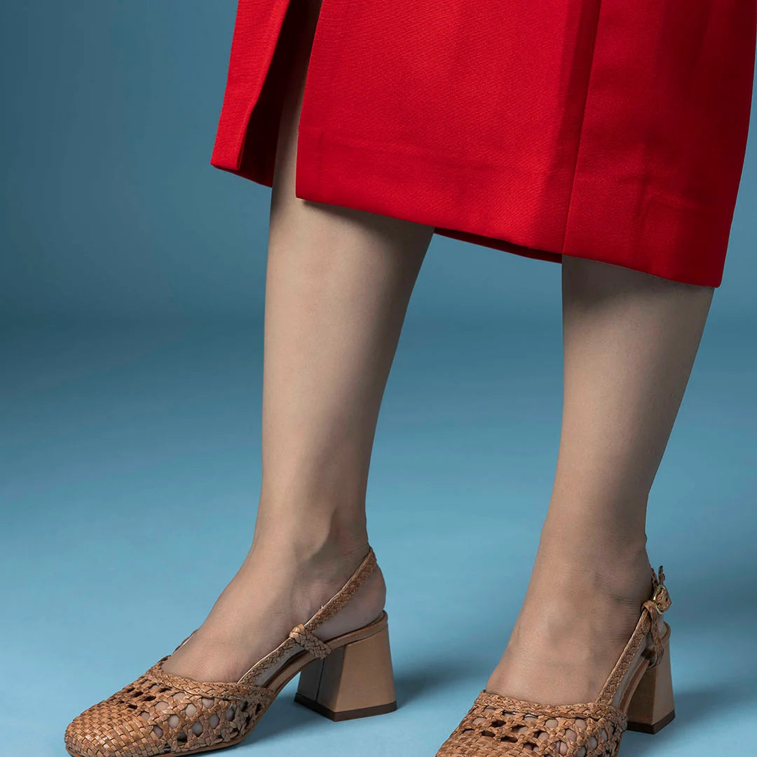SIENNA Premium Leather Weaving Ankle Strap Block Heels