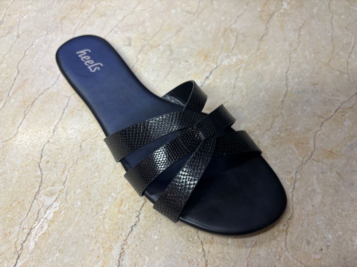 Delphine Cushioned Flat Sliders in Black - The Heels India