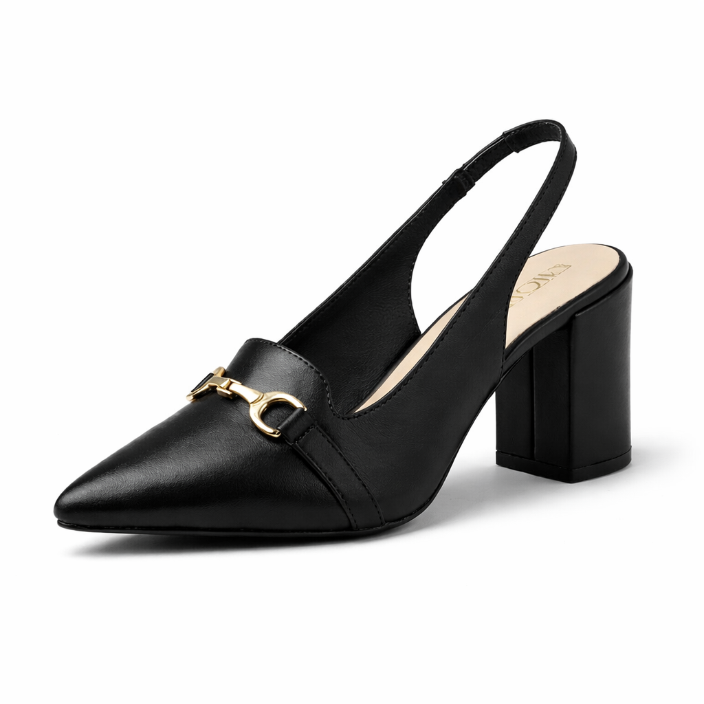 ELENA Premium Leather Slingback Block Heels