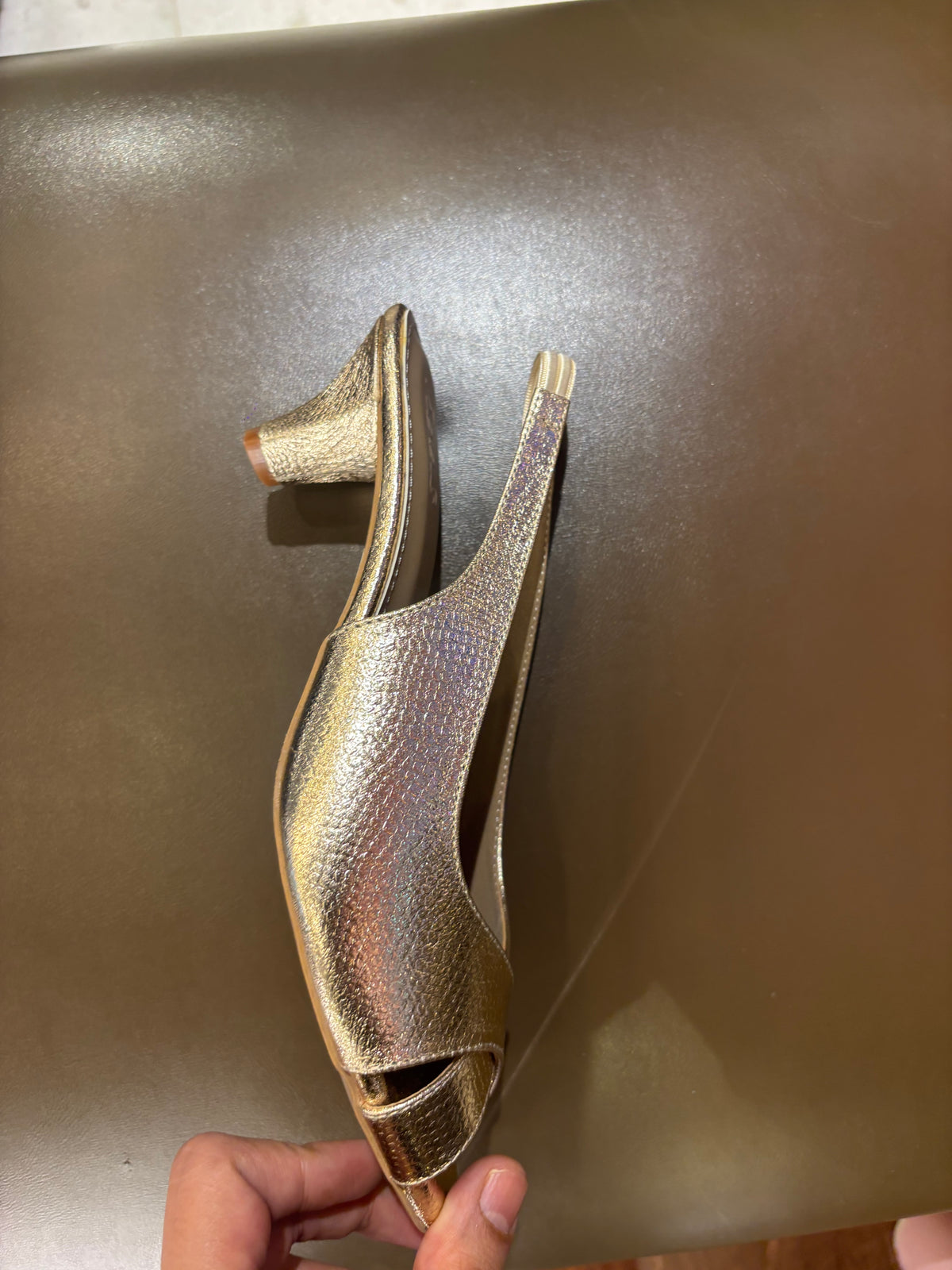 Delma 2.0 Fancy Peep Toe Kitten Heel Sandals in Gold - The Heels India