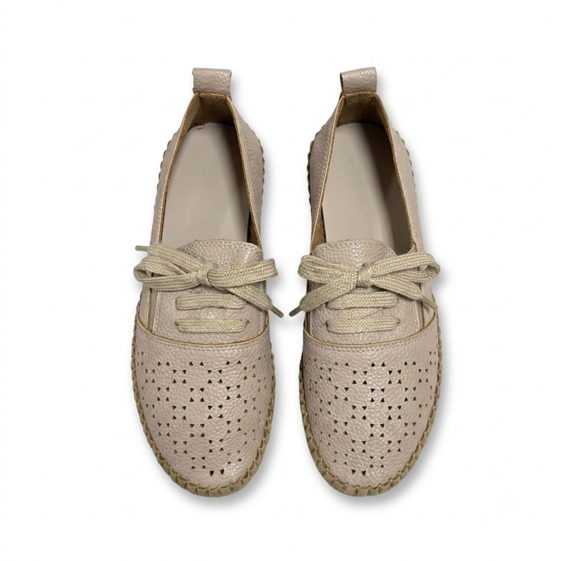 Iris Perforated Cushioned Lace Up Espadrille Loafers in Apricot - The Heels India