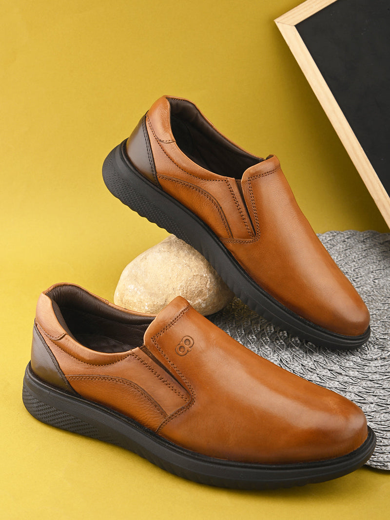 Regalia Tan Leather Slip ons - The Heels India