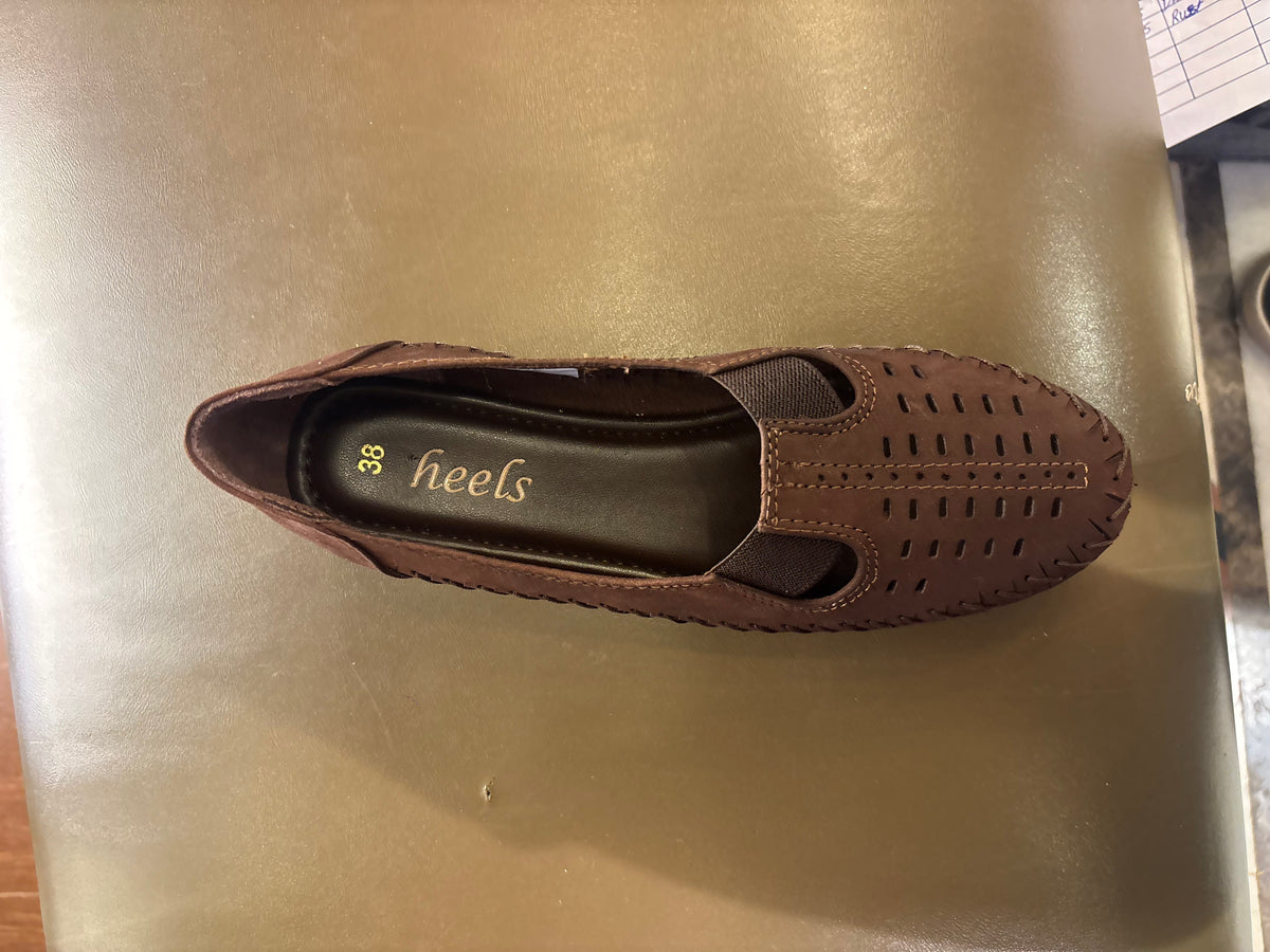 Paulina Nubuk Perforated Leather Ballerinas in Brown - The Heels India