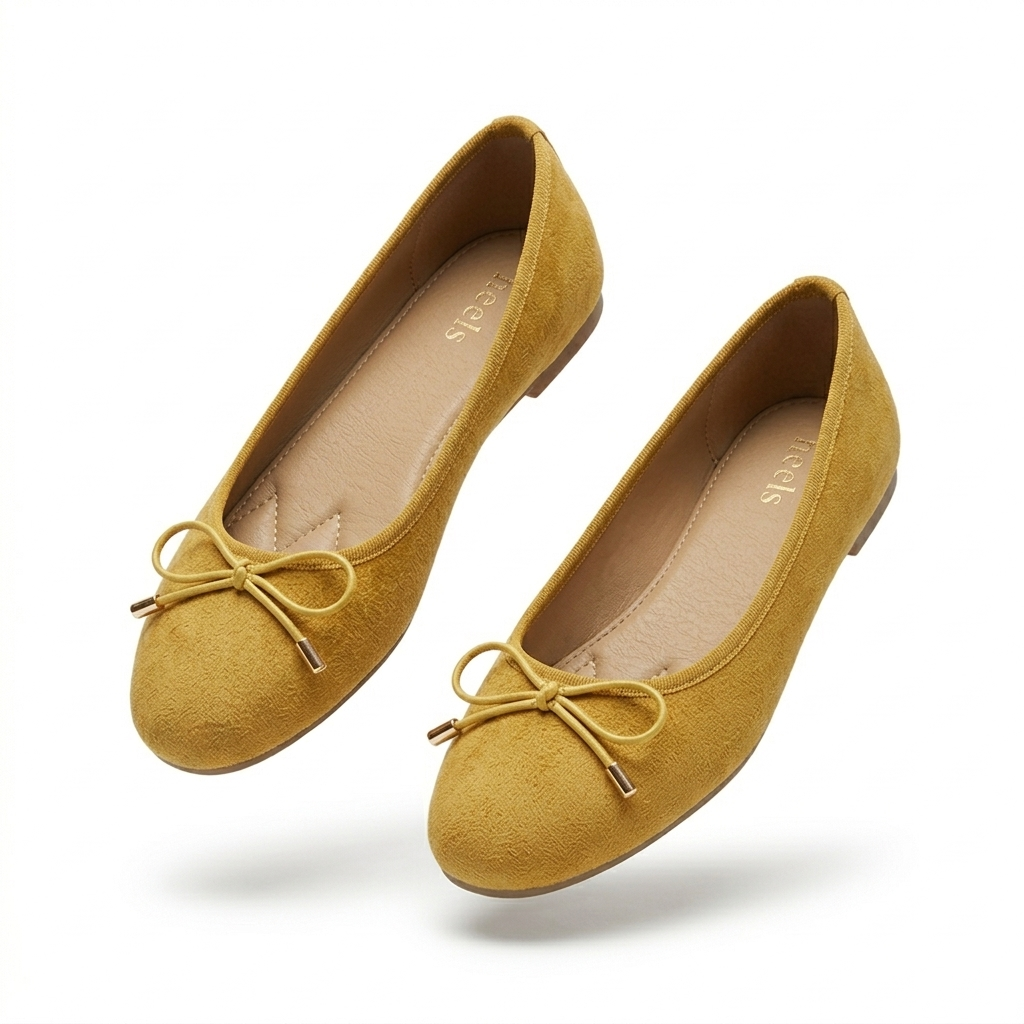 Charlette Cushioned Flat Knot Bow Suede Ballerinas