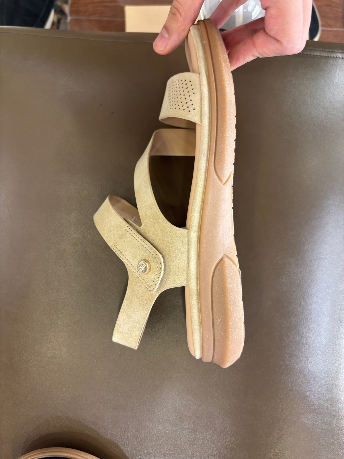 Crimson Comfort Strappy Velcro Sandals in Beige - The Heels India
