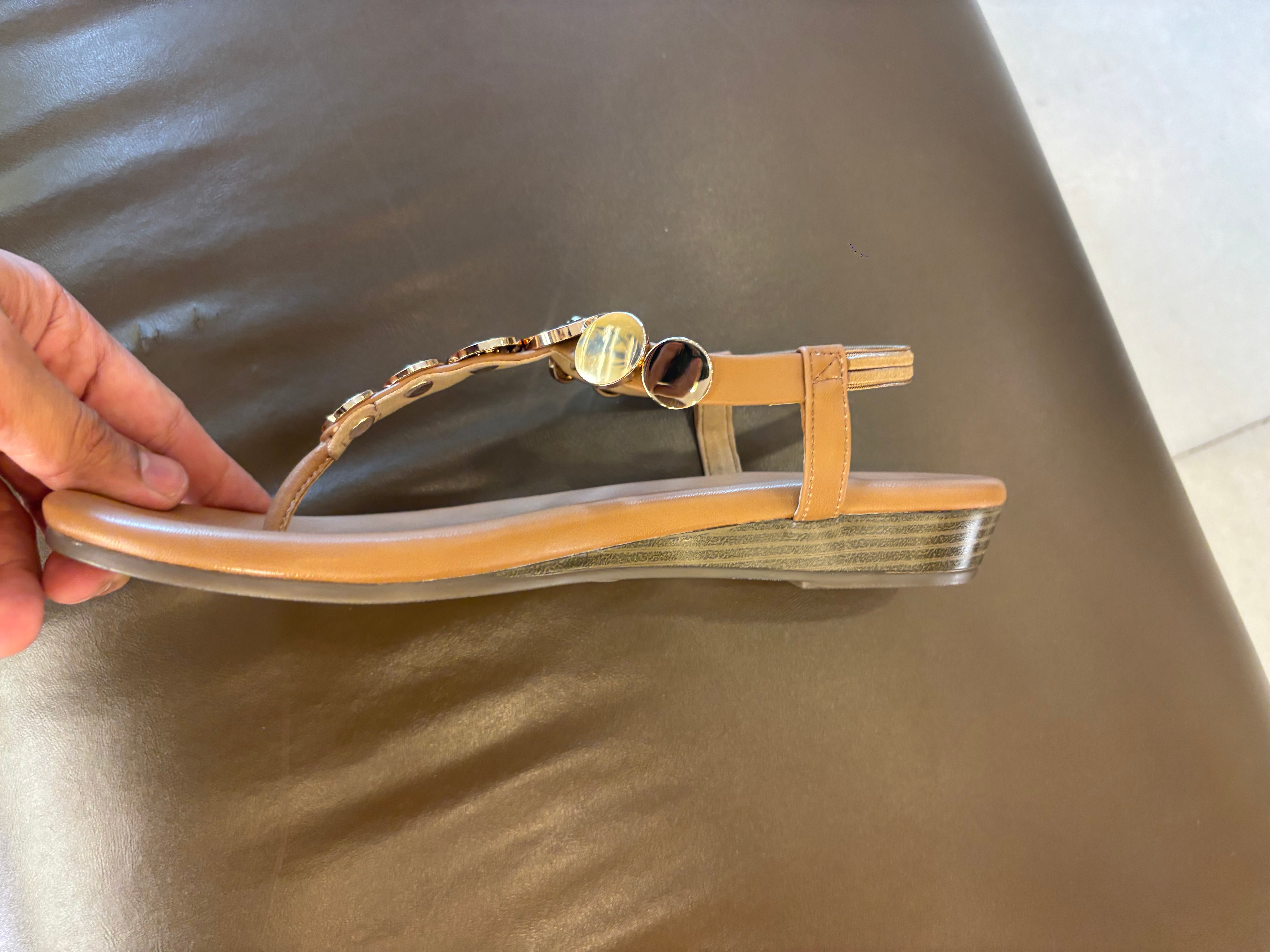 Erica Metallic Sphere Back Elastic Wedge Sandals - The Heels India